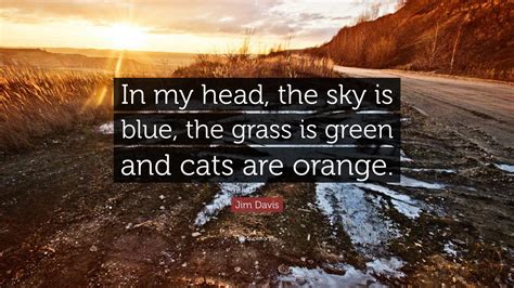 Jim Davis Quote: “In my head, the sky is blue, the grass is green and cats are orange.”