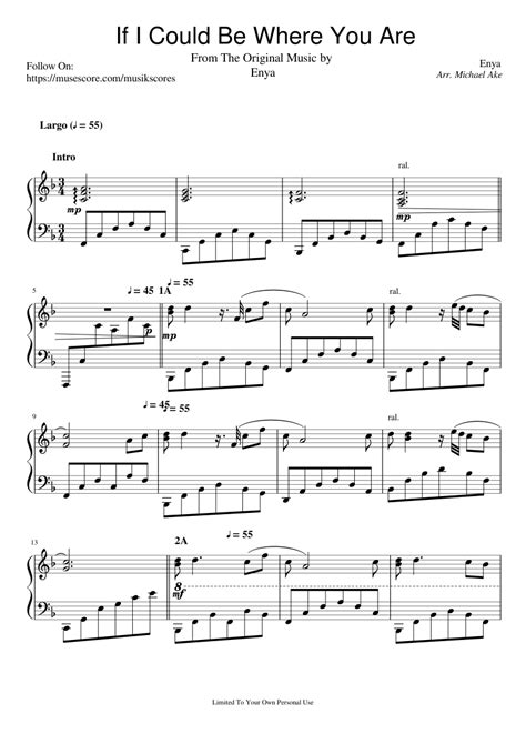 If I Could Be Where You Are - Enya Sheet music for Piano (Solo) Easy | Musescore.com