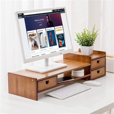 Maydear Bamboo Monitor Stand Riser with Storage Drawer, 2 Tier Desk Organizer Stand - Walmart.com