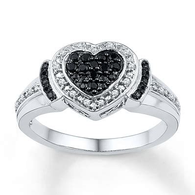 Kay Jewelers Diamond Heart Ring 1/4 ct tw Black/White Sterling Silver ...