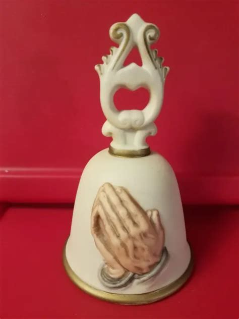 VINTAGE HOMCO PORCELAIN Praying Hands Serenity Bell Cream with Gold Trim $15.00 - PicClick