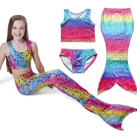 4 Styles Girls Mermaid Cosplay Bikini Swimsuit Kids Multi color Swimwear Set Costume Kids Girls ...