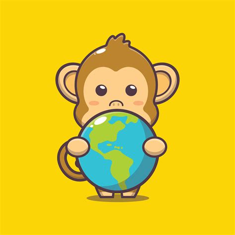 cute monkey cartoon character hugging earth 6594855 Vector Art at Vecteezy