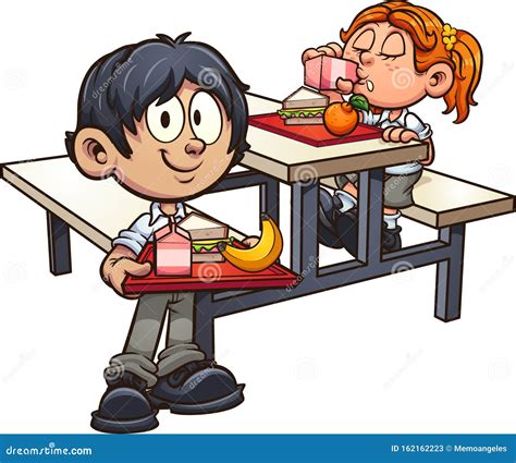 School Boy and Girl in Uniform Having Lunch Stock Vector - Illustration of character, lunch ...