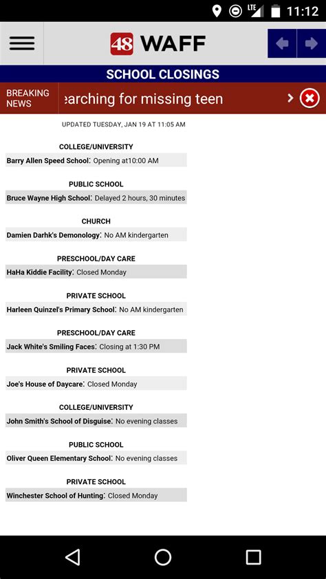 The WAFF school closings list is, uh, interesting : r/HuntsvilleAlabama