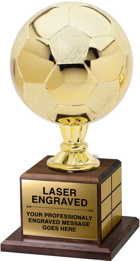 Full Size Gold Finish Soccer Ball Trophy on Genuine Walnut Base - Trophy Depot