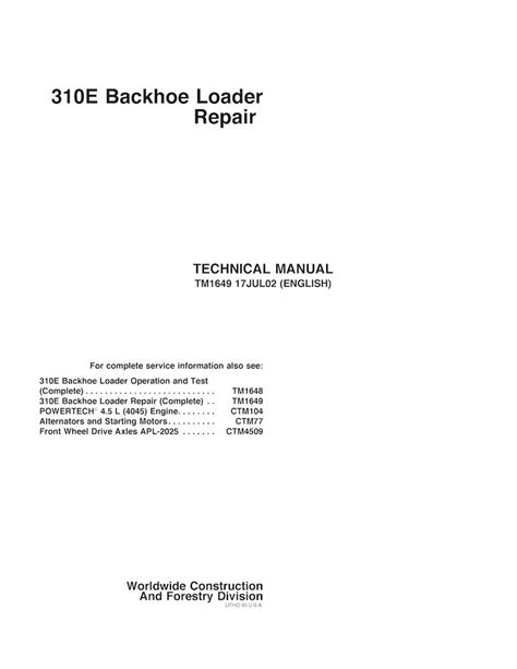 John Deere 310E backhoe loader pdf repair technical manual