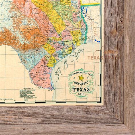 Republic of Texas Map 1845 Framed Large Historical Map Office Decor