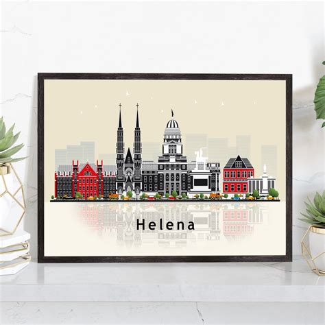 HELENA MONTANA Illustration Skyline Poster, Montana State Modern Skyline Cityscape Poster ...