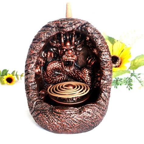 Dragon Backflow Burner Cone Incense Holder Resin Censer Buddhist Ceramic Smoke Burner Holder ...