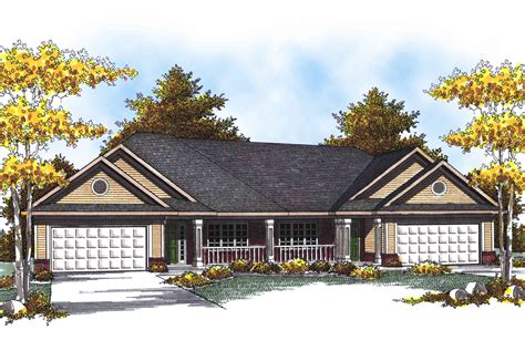 Traditional Ranch Duplex Home Plan - 89293AH | Architectural Designs - House Plans