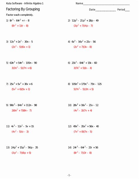 Factoring Trinomials A 1 Worksheet Answer Key