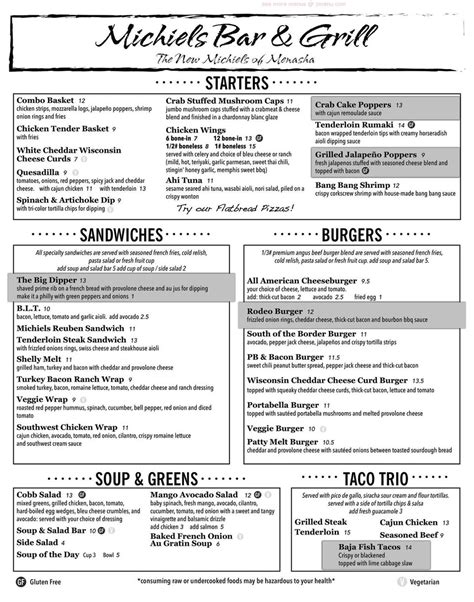 Online Menu of Michiels Bar & Grill Restaurant, Menasha, Wisconsin, 54952 - Zmenu