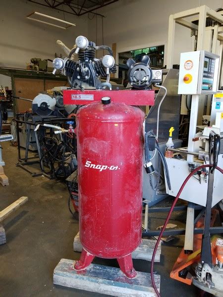 Used Snap-On 18.5 ACPM @ 100PSI 5HP 3 Head Vertical Tank Air Compressor – Coast Machinery Group