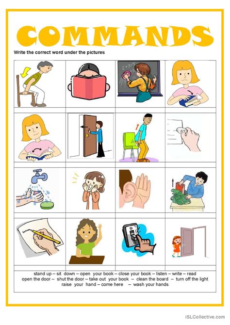 Picture dictionary - Commands pictio…: English ESL worksheets pdf & doc