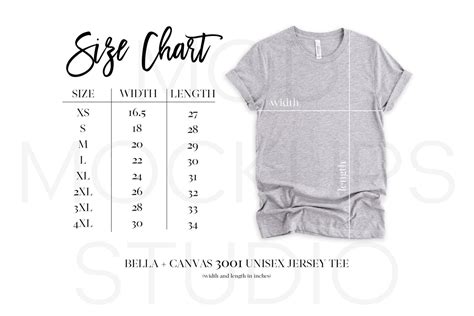 SIZE CHART | BELLA + CANVAS 3001 – Mod Mockups Studio