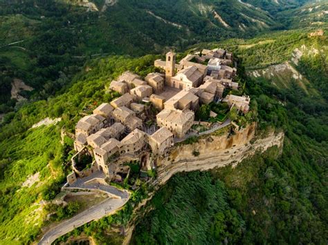 Aerial Summer Evening View of Famous Civita Di Bagnoregio Town, Beautiful Place Located on Top ...