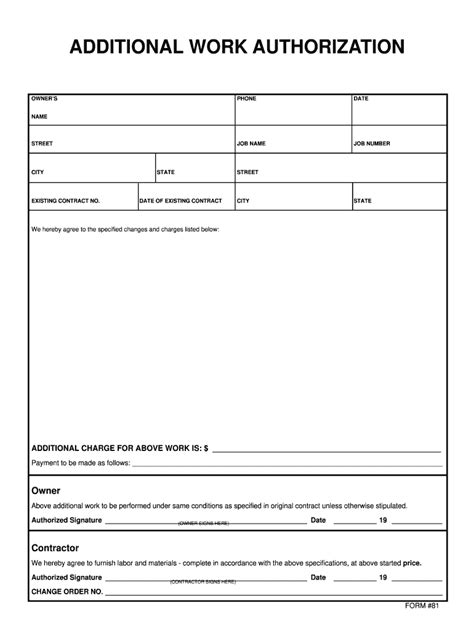 Extra Work Authorization Form - Fill Online, Printable, Fillable, Blank | pdfFiller