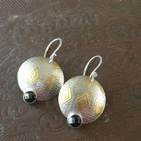 Elegant jet stone jewelry gold and silver earrings | Etsy