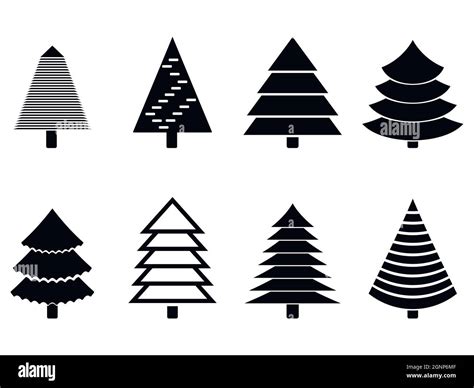 Christmas tree black silhouette collection. Vector black white silhouette evergreen tree to ...