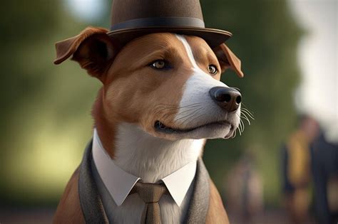 Premium AI Image | A dog in a top hat and a suit with a tie