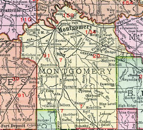 Montgomery County, Alabama, Map, 1911, Montgomery City, Mt. Meigs, Sprague, Ramer, Grady