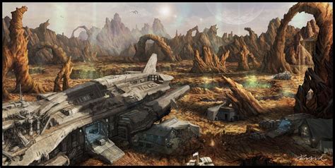 The spaceship crash landed in an alien planet, jin-ah park | Alien planet, Fantasy concept art ...