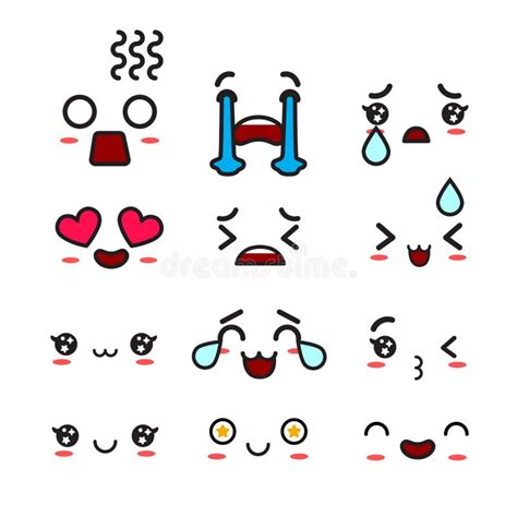 Cartoon kawaii emoji eyes vektor illustrationer. Illustration av mening - 168415066