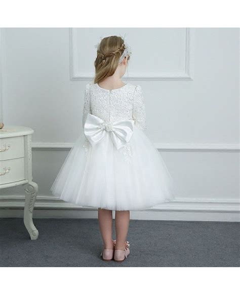 White Spring Tutus Flower Girl Dress Tulle Long Sleeves For Winter ...