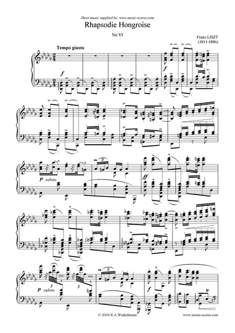 Liszt. Hungarian Rhapsody No.06 classical sheet music