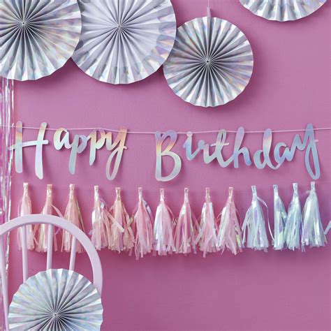 Iridescent Foiled Happy Birthday Bunting Backdrop By Ginger Ray