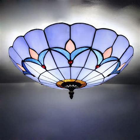 Vintage European Style Stained Glass Ceiling Lighting Night Lamp Fixture Flush Mount Restaurant ...