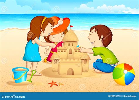 Kids making Sand Castle stock vector. Illustration of person - 26093853