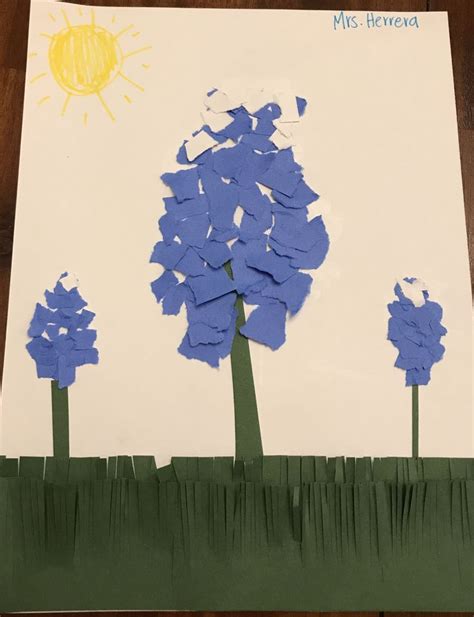 Tear paper art - bluebonnet craft - kids craft - 4th grade - Texas - created by Lorena Herrera ...