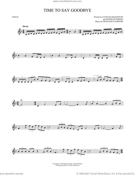 Time To Say Goodbye sheet music for violin solo (PDF-interactive)