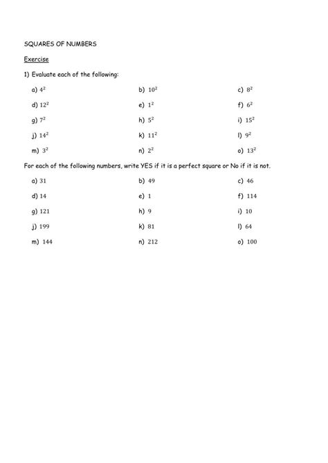 Perfect squares 653742 | taiopeoluwa | Live Worksheets