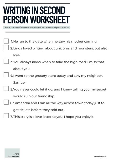 Writing in Second Person - Examples & Worksheet