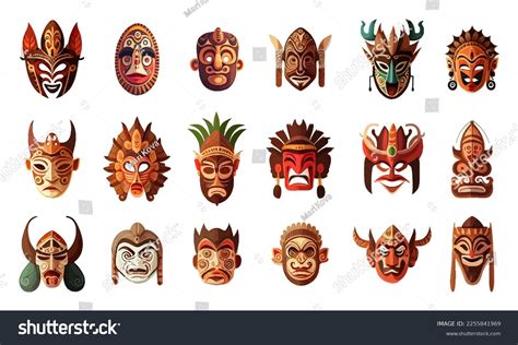 Colorful Set Ethnic Masks Cartoon Style Stock Vector (Royalty Free ...