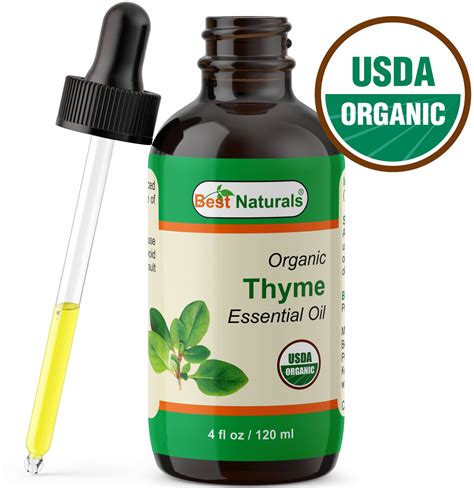 Best Naturals Certified Organic Thyme Essential Oil with Glass Dropper Thyme 4 FL OZ (120 ml ...