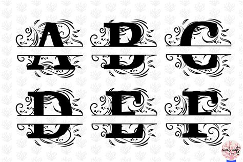 Floral Split Alphabet Monogram - Svg EPS DXF PNG File