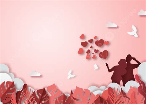 Couple Paper Cut Plant Love Cloud Valentine Pink Background, Romantic, Holiday, Clouds ...