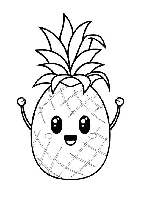 Cute Kawaii Pineapple coloring page | ข้อความน่ารักๆ, การ์ตูน, งานโรงเรียน