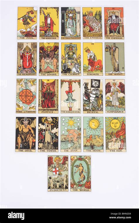 The 22 major arcana cards in a traditional pack of tarot cards Stock ...