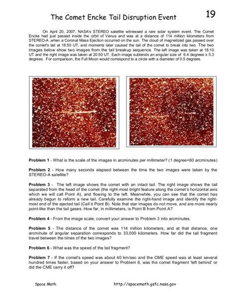 The Comet Encke Tail Disruption Event Worksheet for 9th - 12th Grade ...