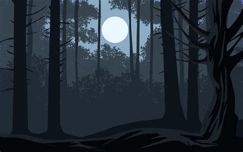 Dark moonlight night in forest. Vector nature landscape 15324025 Vector ...