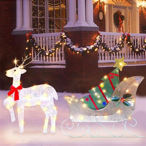 ATDAWN Lighted Christmas Reindeer Sleigh Outdoor Yard Decoration, 50 ...