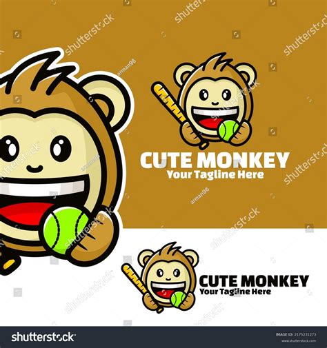 Cute Logo Monkey Baseball Art Illustration Stock Vector (Royalty Free ...