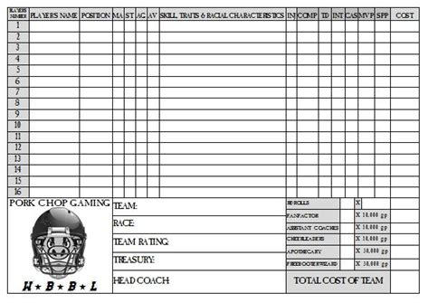 Blood Bowl - PCG WBBL Team Roster / Match Record Chart | Blood bowl ...