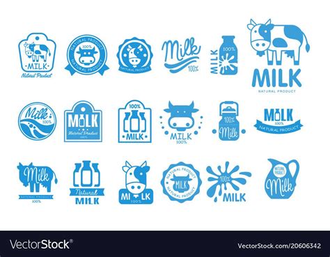 Milk natural product logo set, dairy product labels collection vector Illustrations isolated on ...