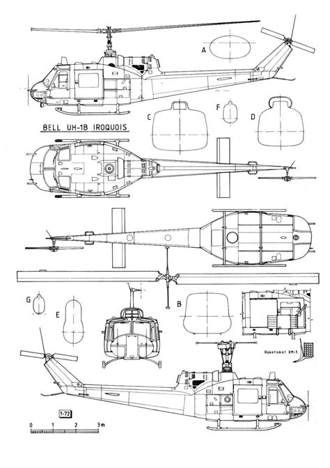 Bell UH-1 Iroquois Blueprint - Download free blueprint for 3D modeling